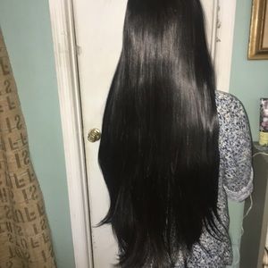 Long black silky wig
